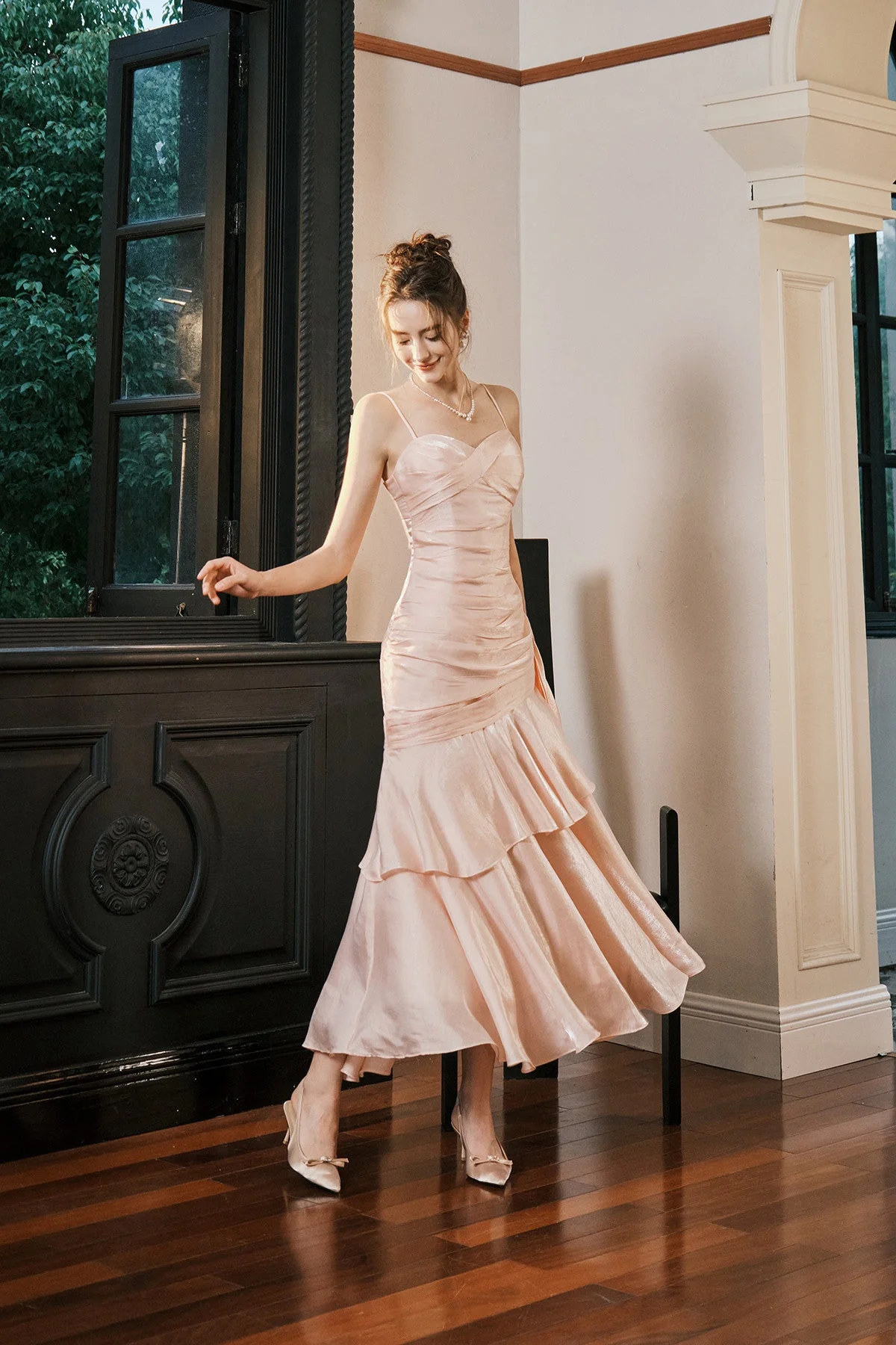 Sweet Pink Sweetheart Straps Mermaid Evening Dress, Satin Long Prom Dress Y8092