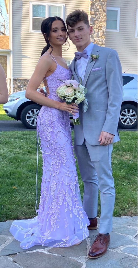 Purple Mermaid Prom Dresses Lace Appliques Evening Party Formal Gowns Simplepromdress