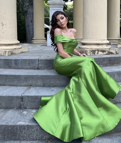 Elegant Off The Shoulder Green Prom Dress,Green Evening Dress Y5348