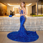 Sparkly Royal Blue Mermaid Long Prom Dress With Train Sexy Evening Dresses Y4122