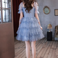 Blue Short Layers Tulle Formal Dress, Blue Off Shoulder Homecoming Dress Party Dress  Y1975