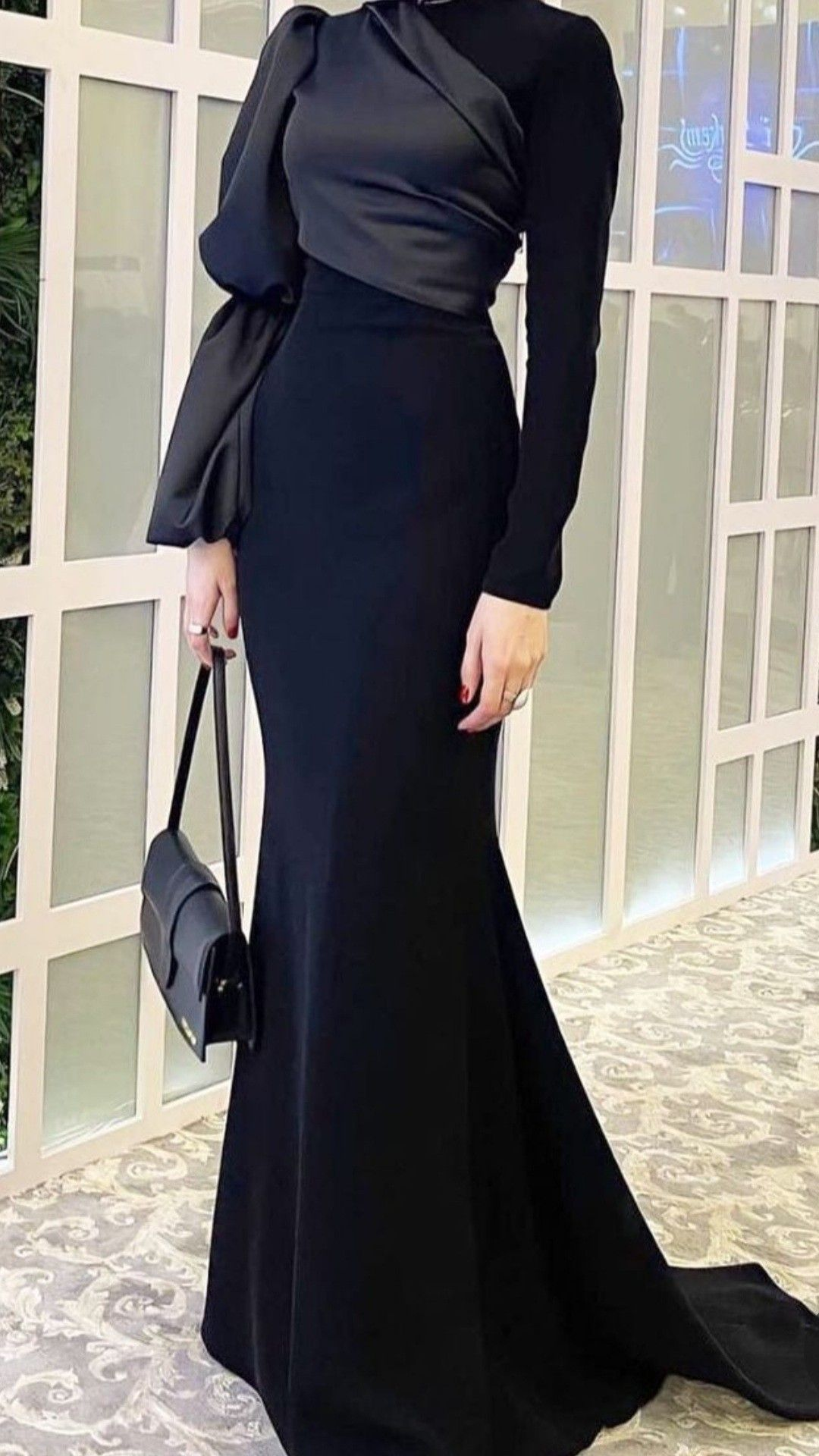 Chic Black Mermaid Long Prom Dress,Black Evening Dress with Long Sleeves  Y2079