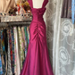 Elegant Satin Ruched Mermaid Prom Dress,Pink Evening Gown Y8161