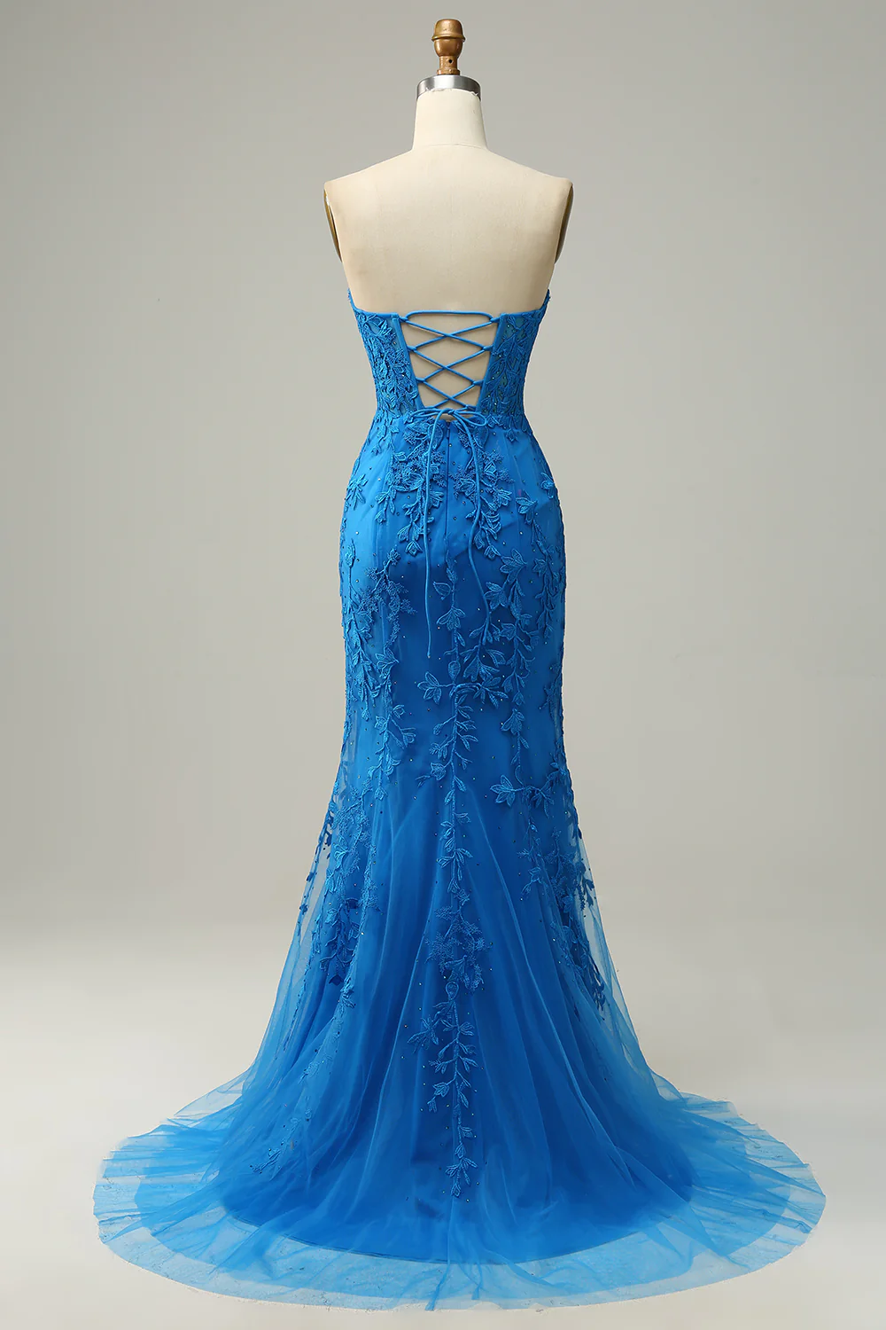 Mermaid Sweetheart Royal Blue Long Prom Dress with Criss Cross Back Y4287