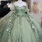 Beautiful Off the Shoulder Sexy Corset Sage Green Quince Dress Ball Gown Y1924