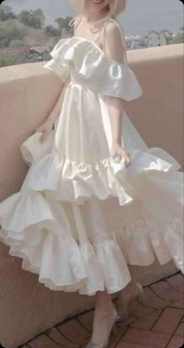 White Prom Dress With Ruffles,White Beach Dress  Y1969