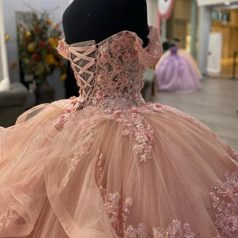 Sparkly Pink Appliques Ball Gown,Pink Princess Dress Y2341