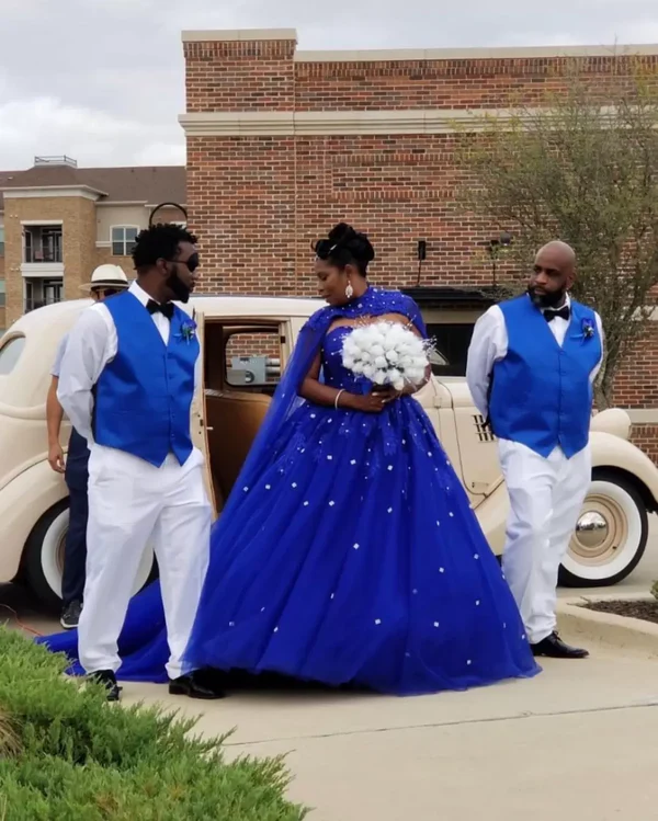 Royal Blue Tulle Ball Gown Prom Dress With Cape  S8255