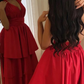 Charming Halter V Neck Evening Gown A Line Tiered Satin Prom Dress Y7660