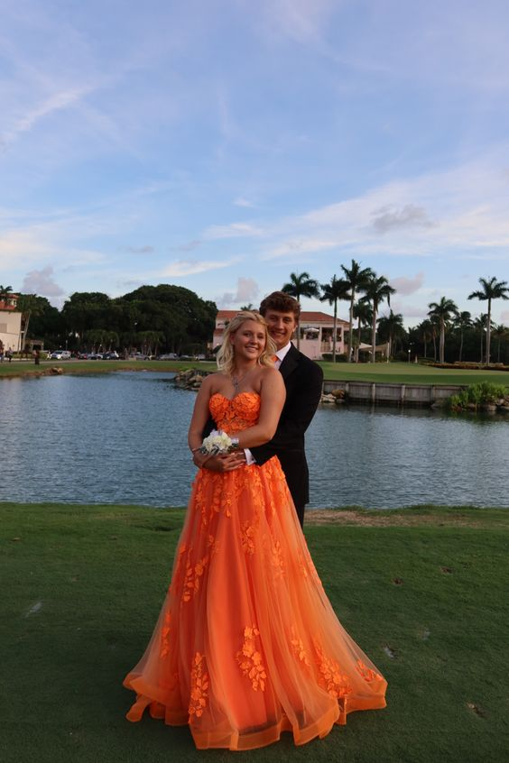 Blue and Orange Prom Dresses