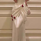 Elegant White Satin Flowers Evening Dress Long Prom Dress Wedding Dress Y7461