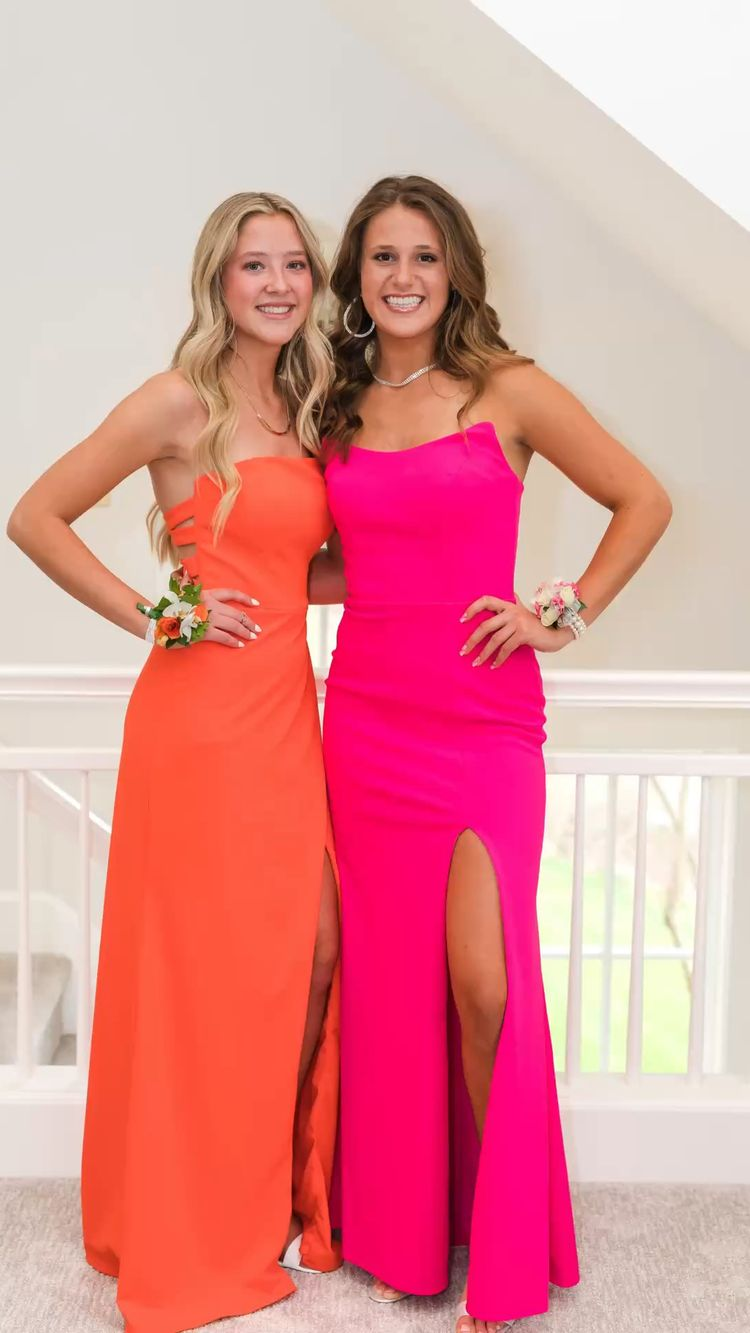 Elegant Orange Long Prom Dress with Split ,Hot Pink Evening Dress Y2020