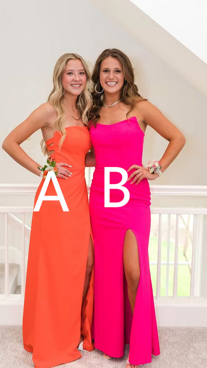 Elegant Orange Long Prom Dress with Split ,Hot Pink Evening Dress Y2020