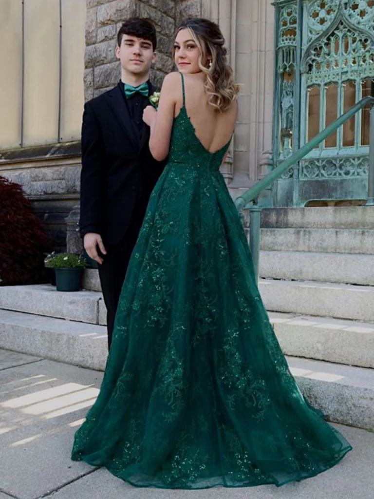 lace evening green gown