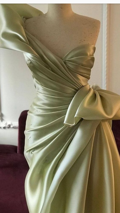 Chic Sage Green Prom Dress With Pleated  Y5116