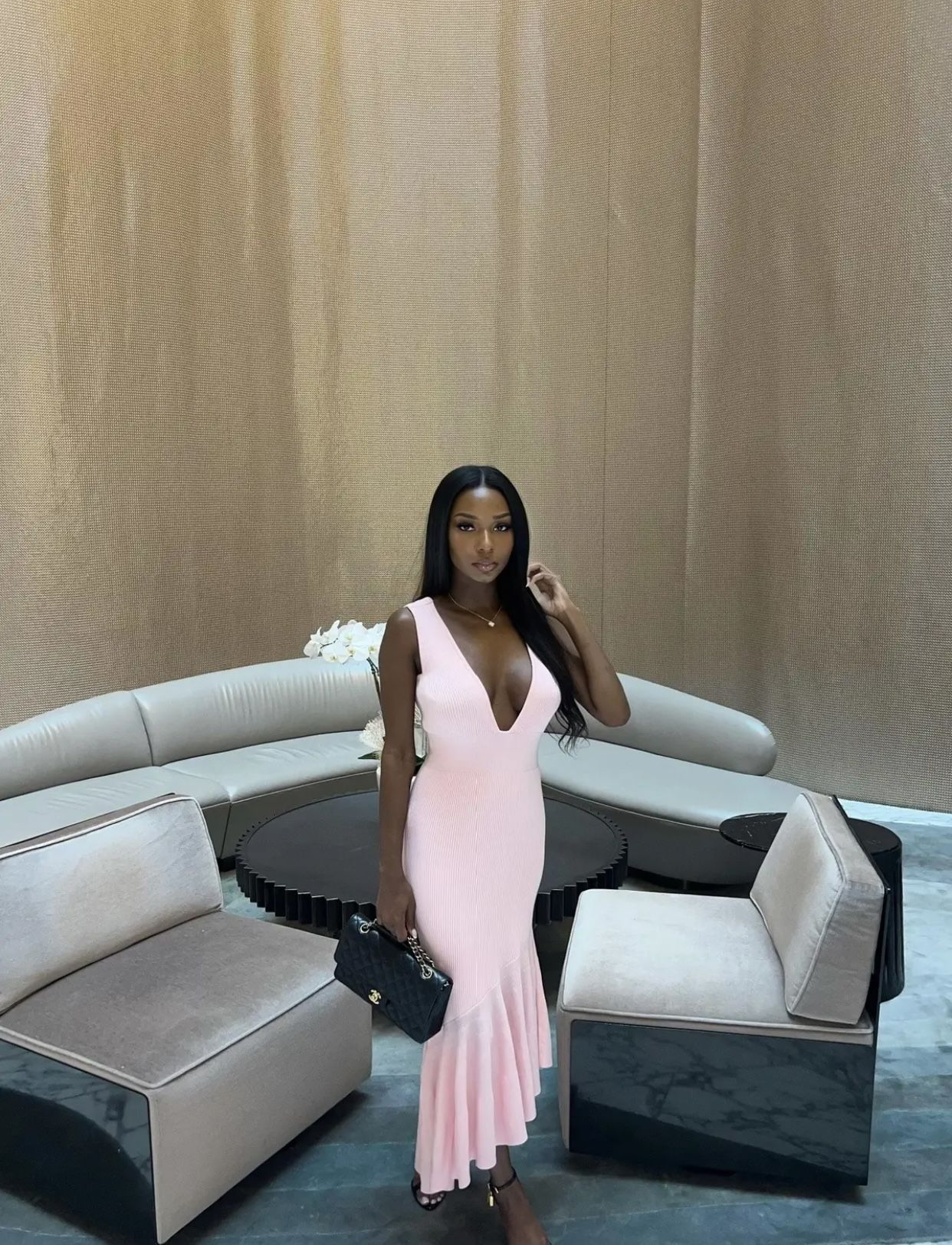 Sexy Pink V Neck Mermaid Prom Dress For Black Girls Y5266