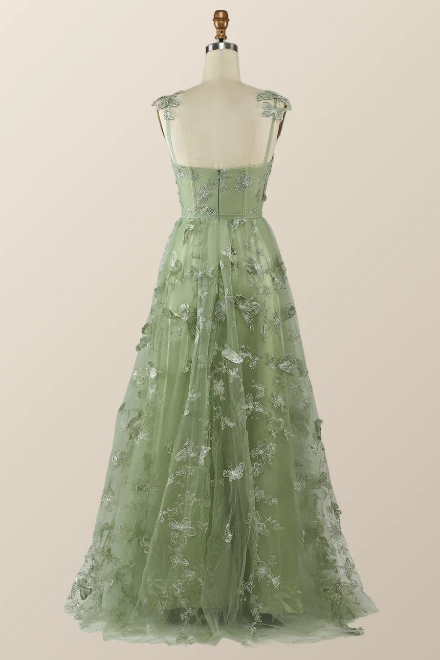 Sage Green Butterfly A-line Long Formal Dress Evening Dress  Y2801