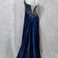 Gorgeous Halter Satin Beaded Slit Evening Dress Formal Party Prom Dress Y7927