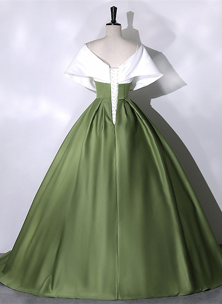 Green and White Satin Long Ball Gown Long Formal Dress Y7001 –  Simplepromdress