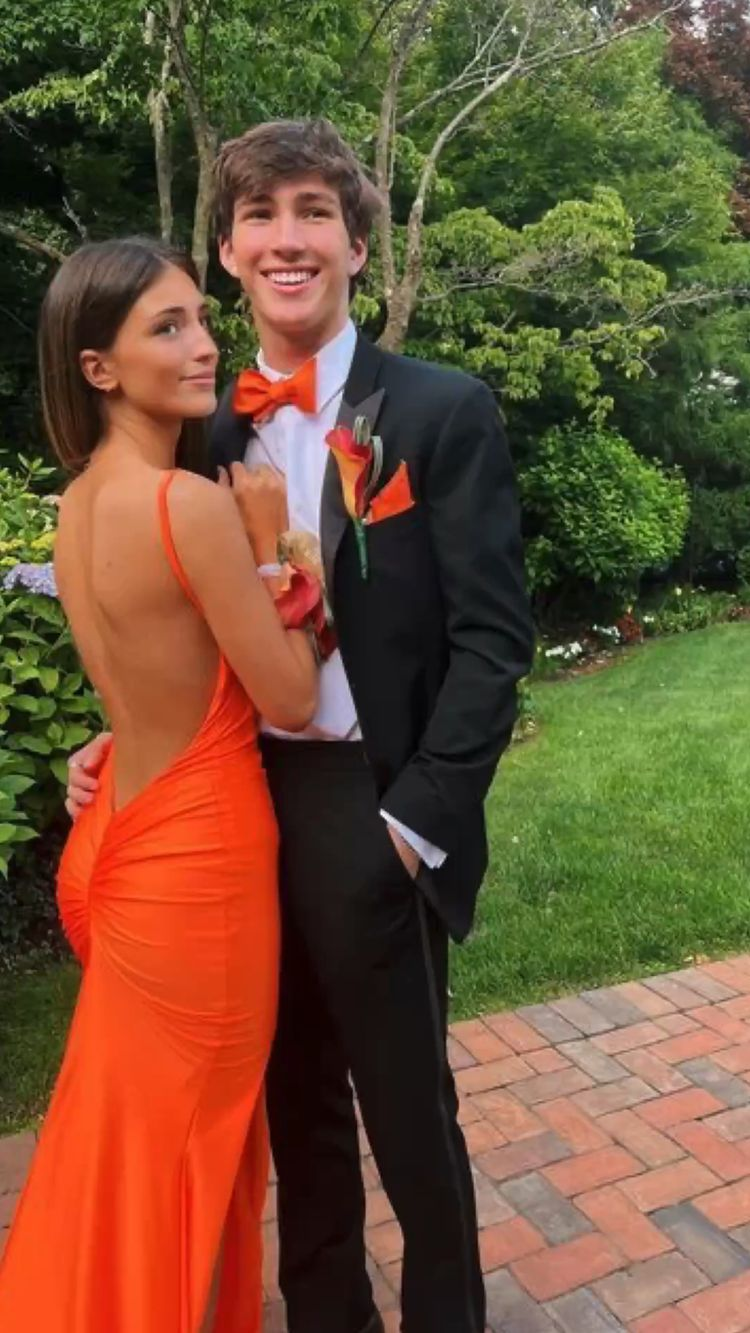 low back prom dress, formal dress,orange open back prom dress Y4338