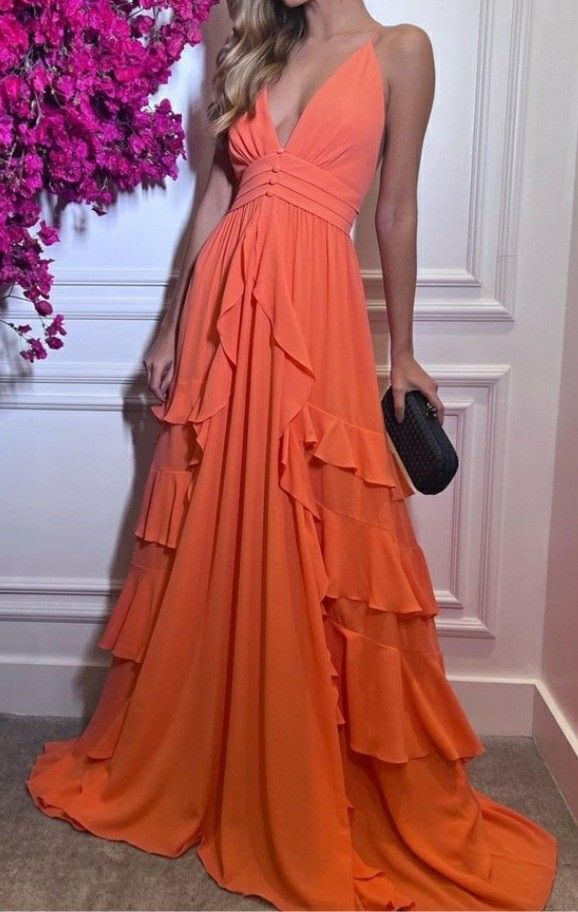 Sexy Deep V Neck Evening Dress Spaghetti Strap Sleeveless Backless Party Gown Tiered Pleated Floor Length Y4833