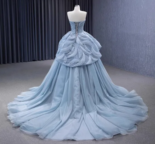 Glamorous Blue Sweetheart Tulle Princess Dress,Blue Ball Gown,Blue Fairy Dress Y6472