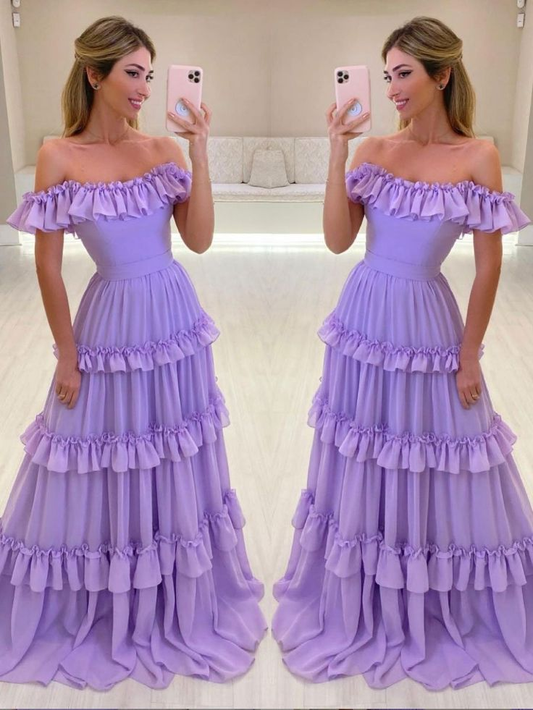 Purple chiffon long prom dress, evening dress Y5355