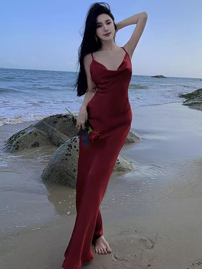 Sexy Mermaid Straps Backless Burgundy Prom Dress 21th Birthday Outfits Y6341