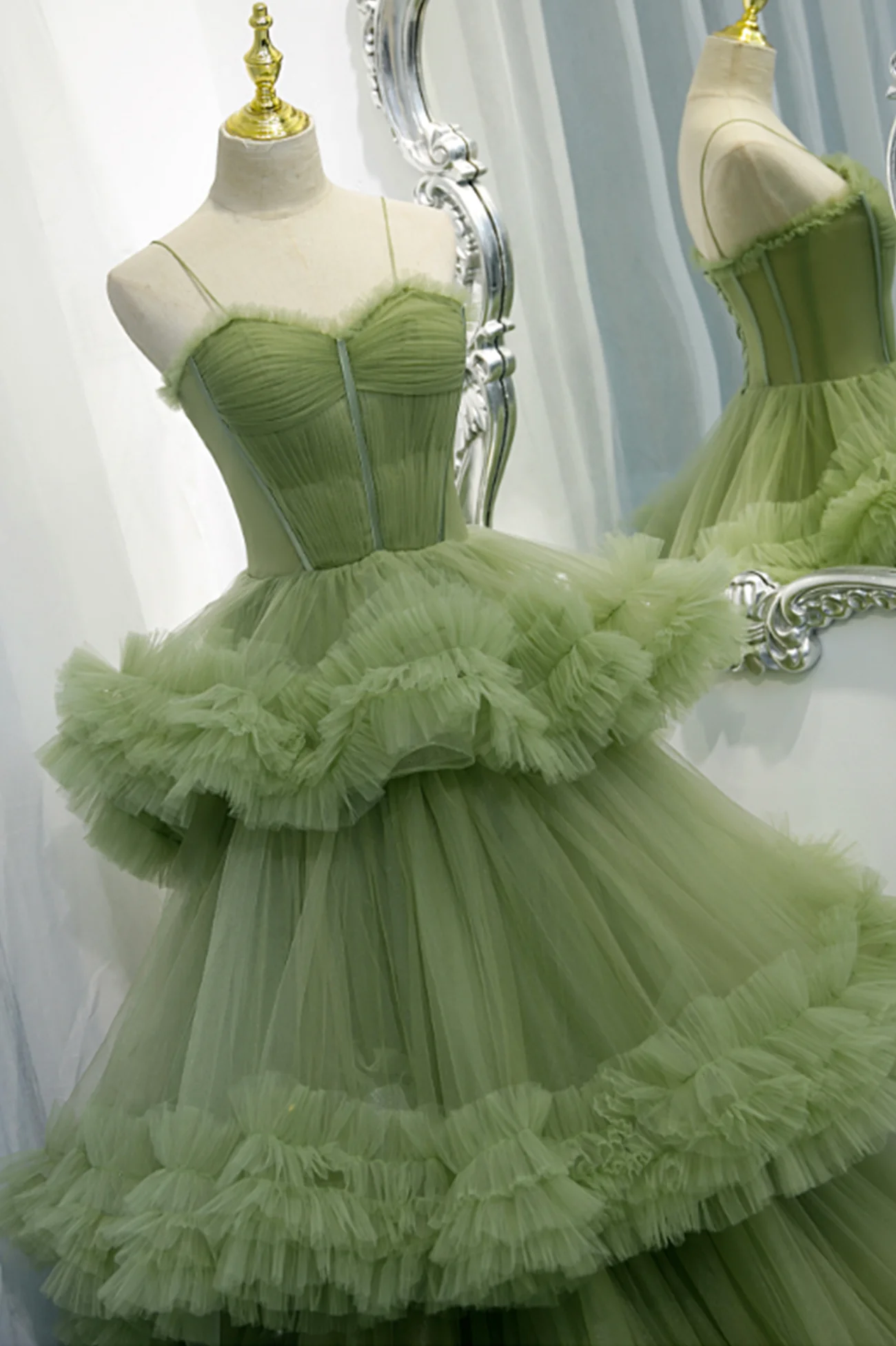 Green Tulle Long Prom Dresses, A-Line Formal Evening Dresses Y2029