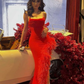 Sexy Mermaid Straps Red Prom Dress With Feathers,Long Evening Dress Y7901