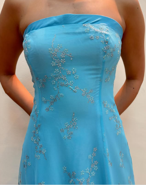 Shiny Strapless Sequins Evening Dress,Blue A Line Prom Dress Y8140