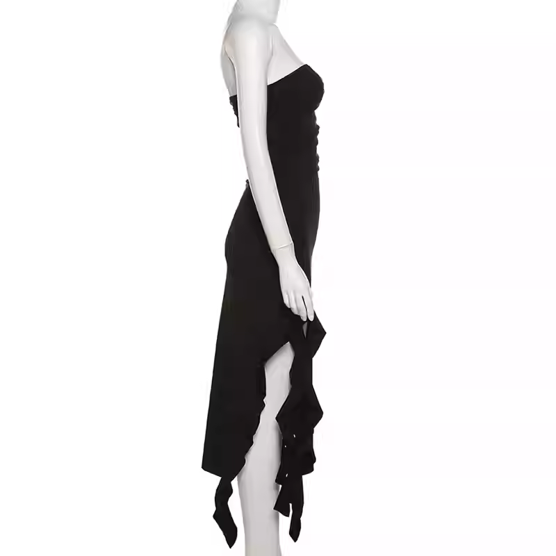 Chic Black Strapless Party Dress,Black Evening Dress Y1929