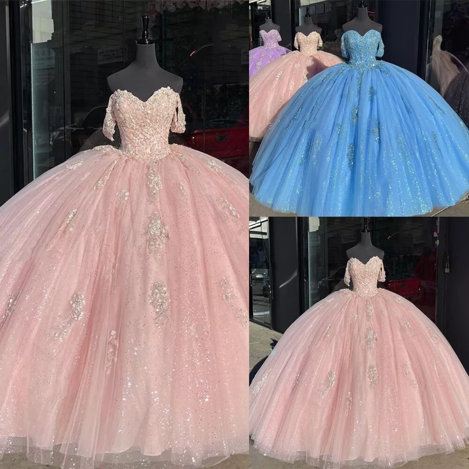 Off The Shoulder Light Pink Quinceanera Dresses Ball Gown Sweet 16 Dress Y2731