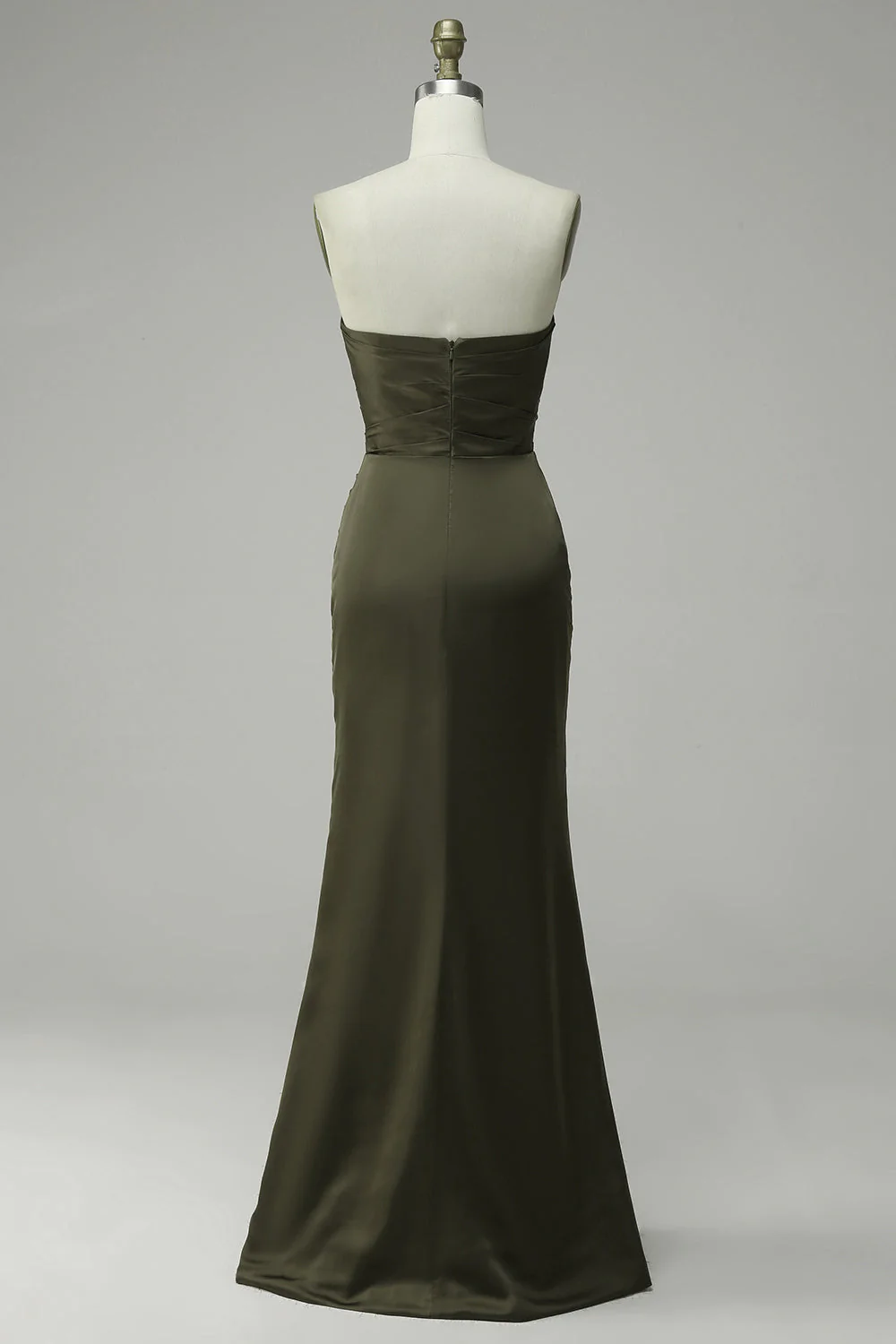 Green Strapless Satin Prom Dress With Slit  Y4204