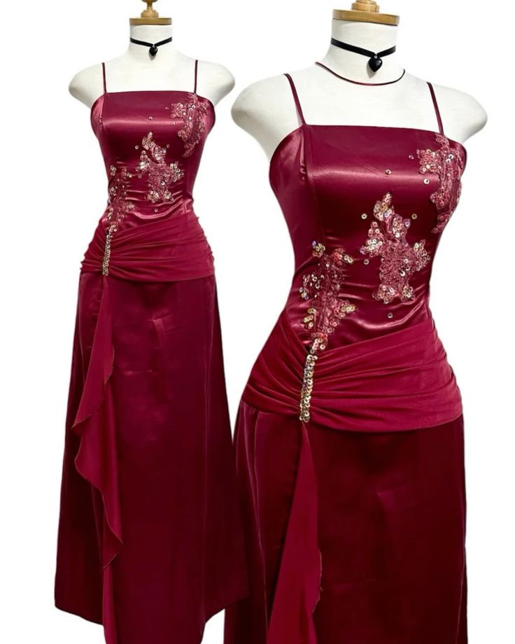 Vintage Burgundy Satin Chiffon Beaded Prom Dress Evening Dress Y8448