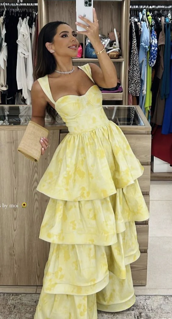 Yellow Dress Fashion Elegant Prom Dresses Vintage Princess Female Evening Party Dress Y7256