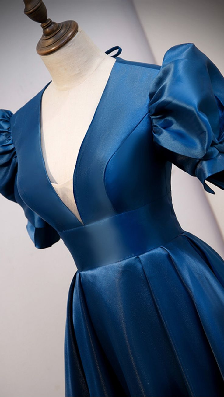 Blue satin long prom dress blue evening dress Y4966