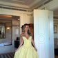 Strapless Yellow Satin A Line Party Dress Elegant Prom Dress Y7977