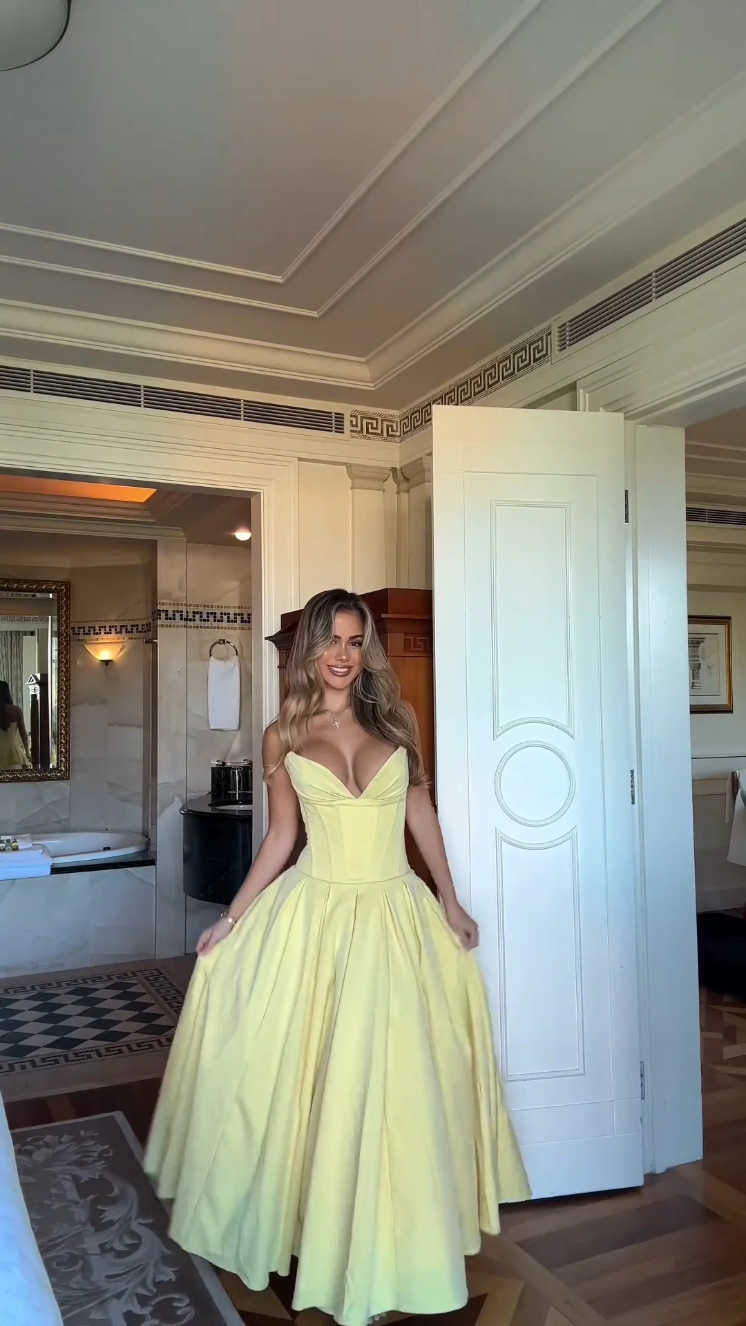 Strapless Yellow Satin A Line Party Dress Elegant Prom Dress Y7977