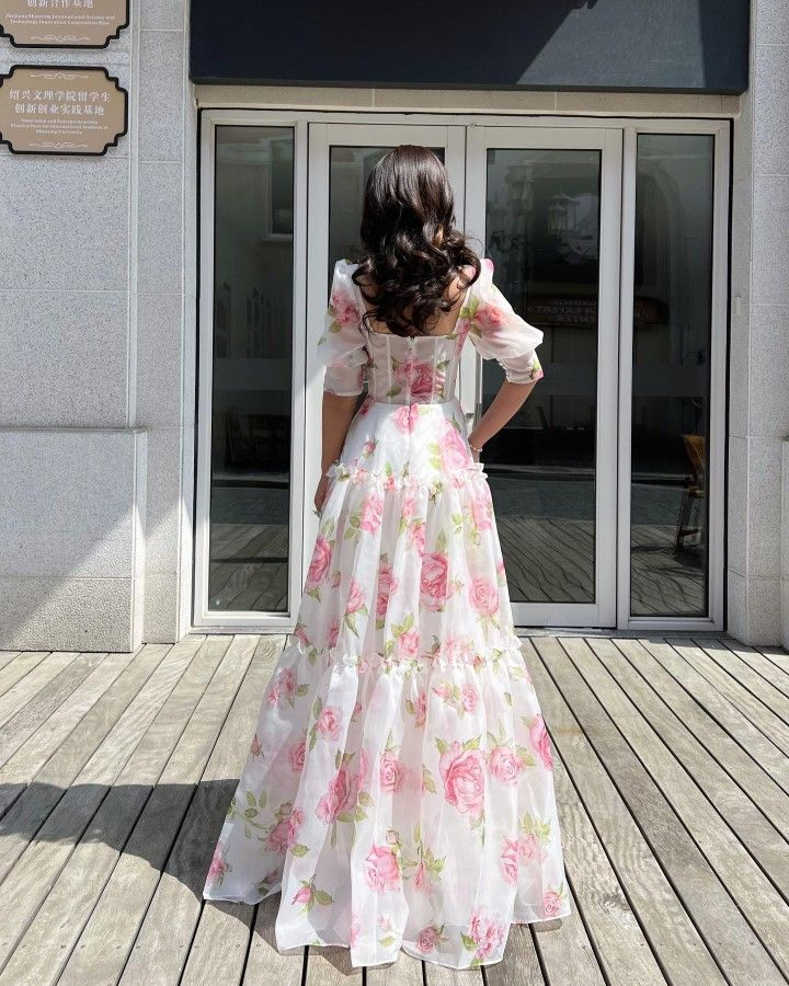 Marvelous And Outclass Floral Print Dress,Vintage A-line Long Prom Dress Y2389