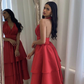 Elegant Red Halter Neckline A-line Prom Dress,Red Party Gown  Y5251