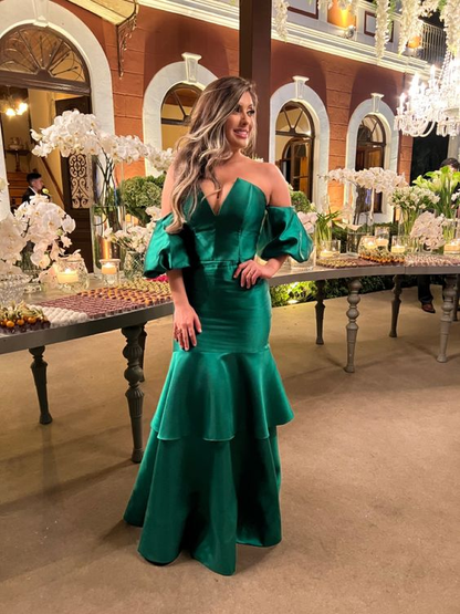 Elegant Green Satin Mermaid Evening Dress,Green Formal Dress Y6188