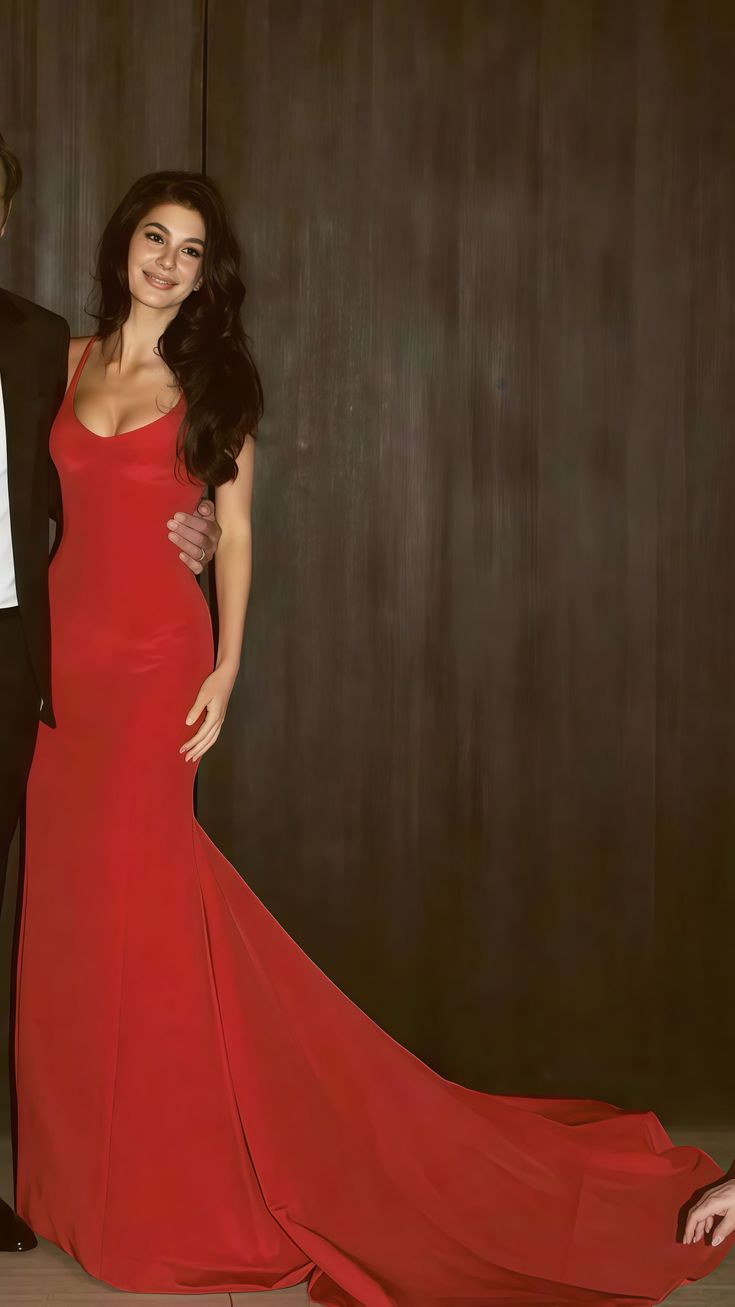 Simple Red Spaghetti Straps Mermaid Prom Dress Formal Evening Gown Y7902