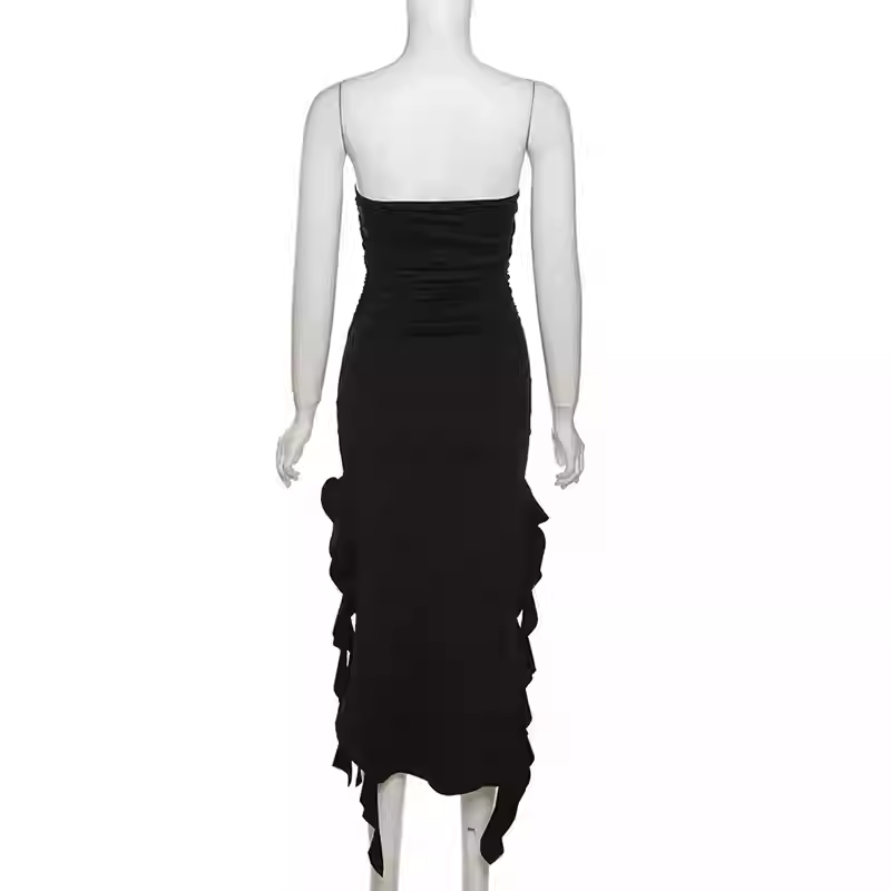 Chic Black Strapless Party Dress,Black Evening Dress Y1929