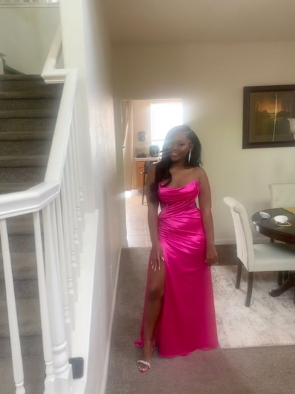 Elegant Hot Pink Sheath Prom Dress With Split Y6487