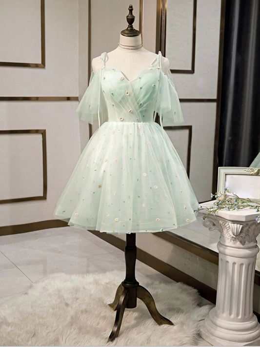 Simple Sweetheart Neck Tulle Short Dresses, Puffy Green Homecoming Dresses,Y2409