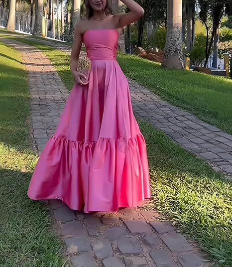 Classic Pink Strapless Prom Dress,Pink Graduation Dress,Formal Gown Y1063