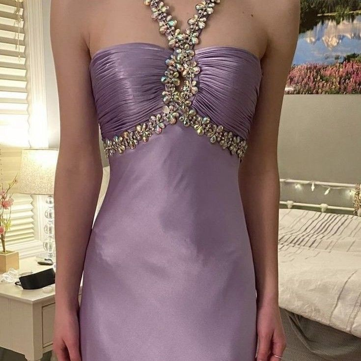 Glamorous purple satin beaded long prom evening dresses Y5084