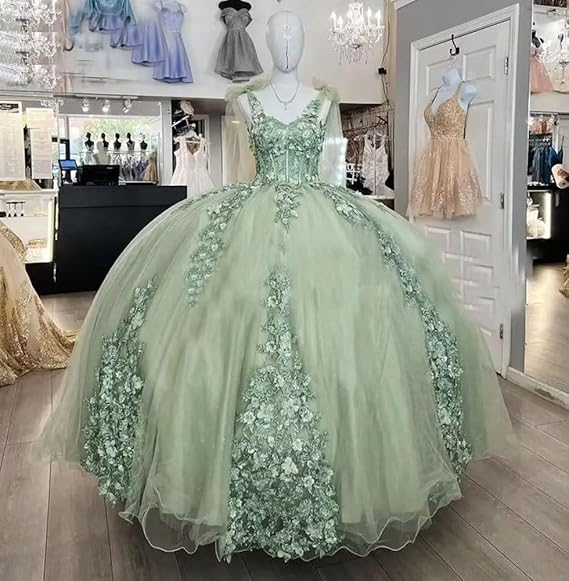 Beautiful Off the Shoulder Sexy Corset Sage Green Quince Dress Ball Gown Y1924