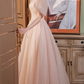 Pink tulle long A line prom dress pink evening gown Y1926